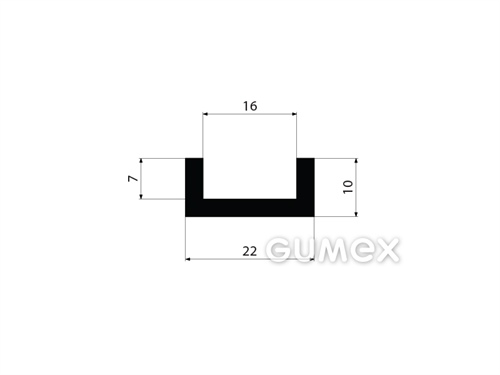 "U" Gummiprofil, 10x22/16mm, 70°ShA, EPDM, -40°C/+100°C, schwarz, 